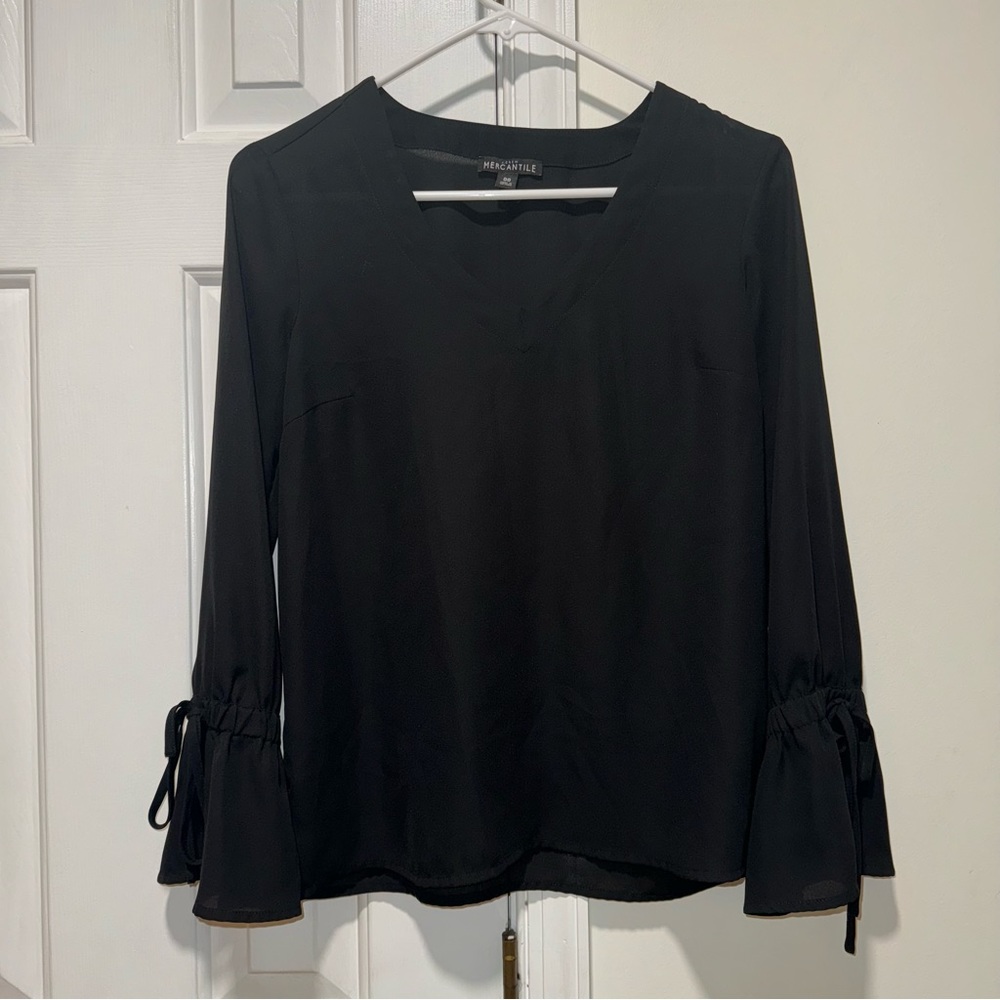 J. Crew Mercantile Black Tie Sleeve Blouse top shirt 00 - Picture 3 of 14